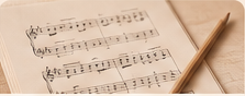 Sheet music with a wooden pencil